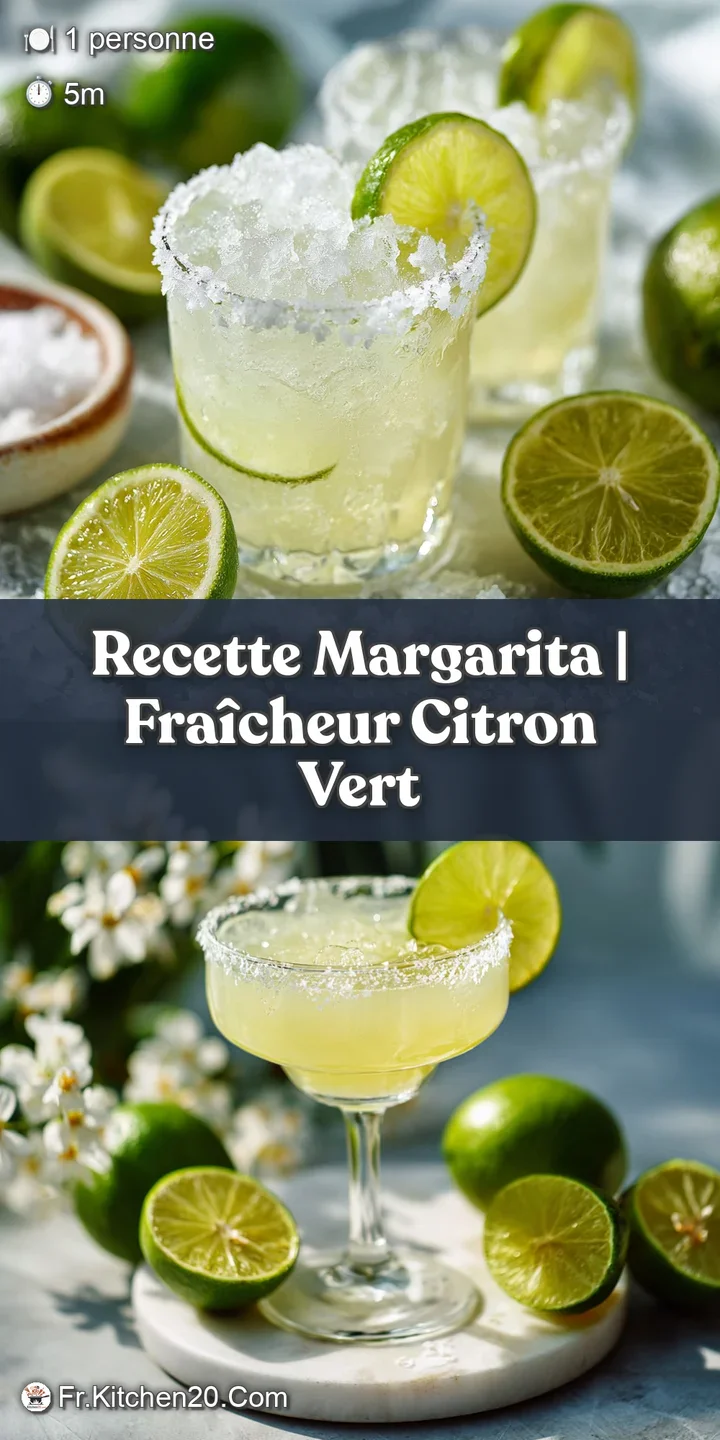 Close-up of a frosty Margarita; coarse salt crystals clinging to the glass's edge, a vibrant green lime slice swimming in ...