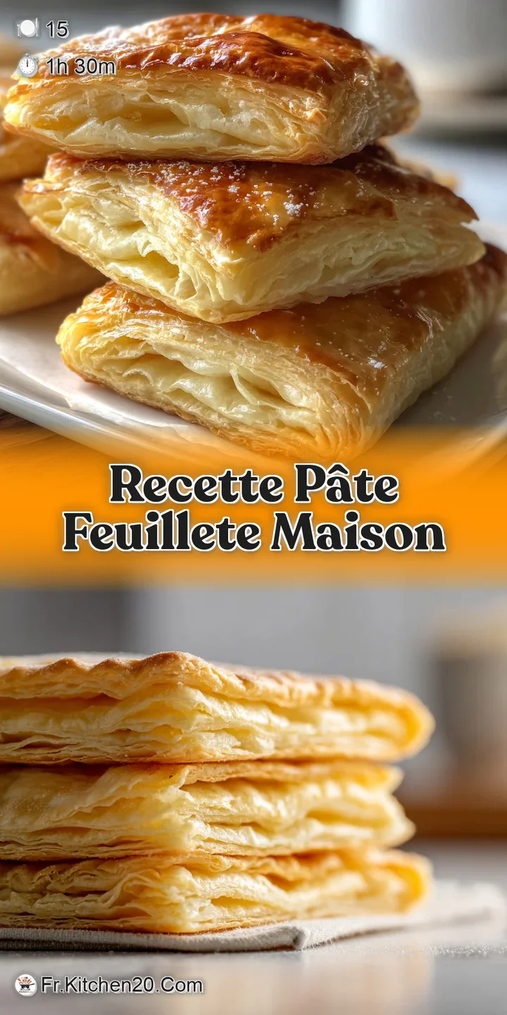 Close-up: Buttery, golden-brown layers of freshly baked puff pastry with delicate air pockets and a tempting, flaky appear...