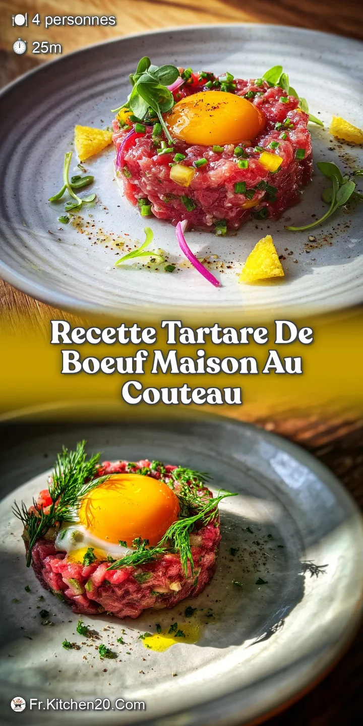 Up-close, the glistening, ruby-red beef tartare is speckled with diced shallots and herbs. A raw egg yolk adds a rich, cre...