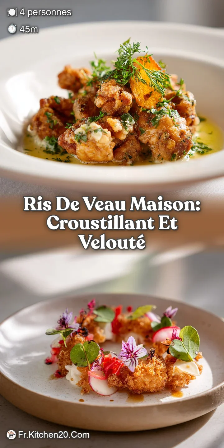 Close-up showcases the creamy texture of sweetbreads, enhanced by a glistening, deeply colored sauce and flecks of aromati...