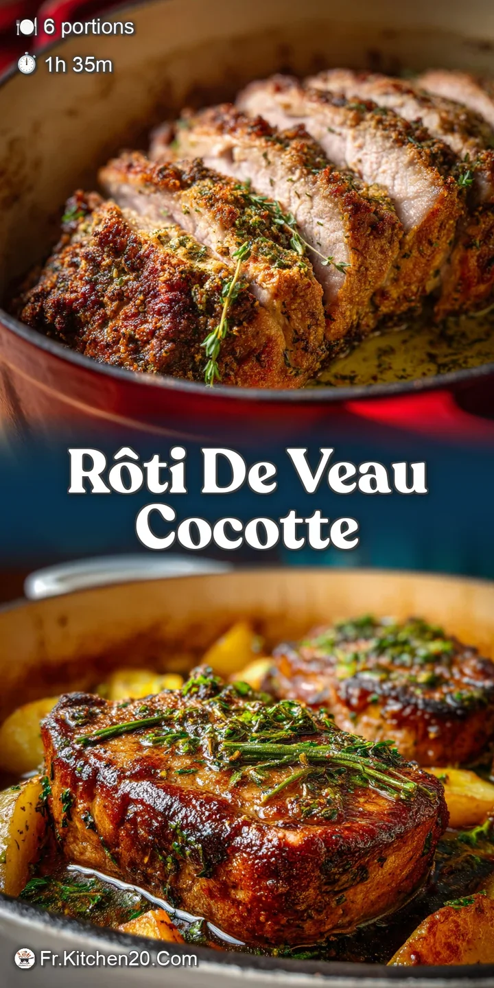 Close-up of succulent veal roast, showcasing its juicy interior and caramelized exterior, promising a tender and flavorful...