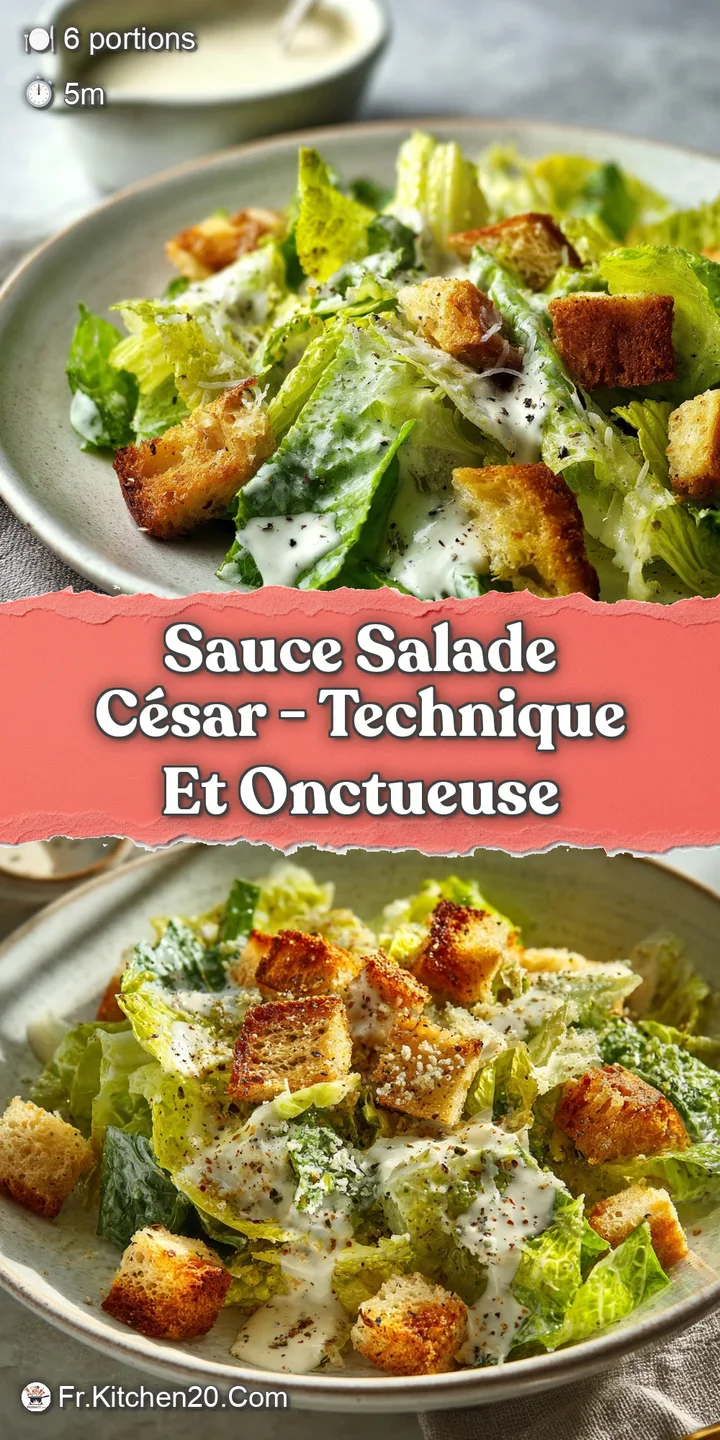 Thick and glistening Caesar salad dressing clinging to crisp romaine lettuce, hinting at tangy, savory flavor and a deligh...