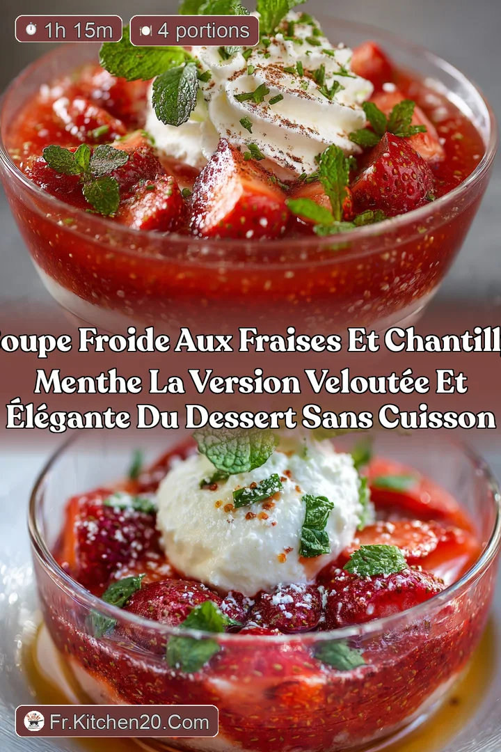 Soupe froide aux fraises et chantilly Menthe la version velout&eacute;e et &eacute;l&eacute;gante du dessert sans cuisson