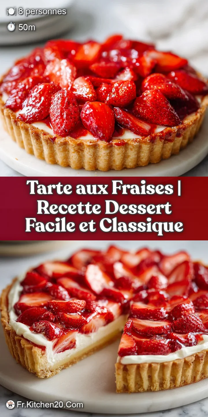 A vibrant close-up of plump, glistening strawberries on a creamy filling within a crisp tart base.