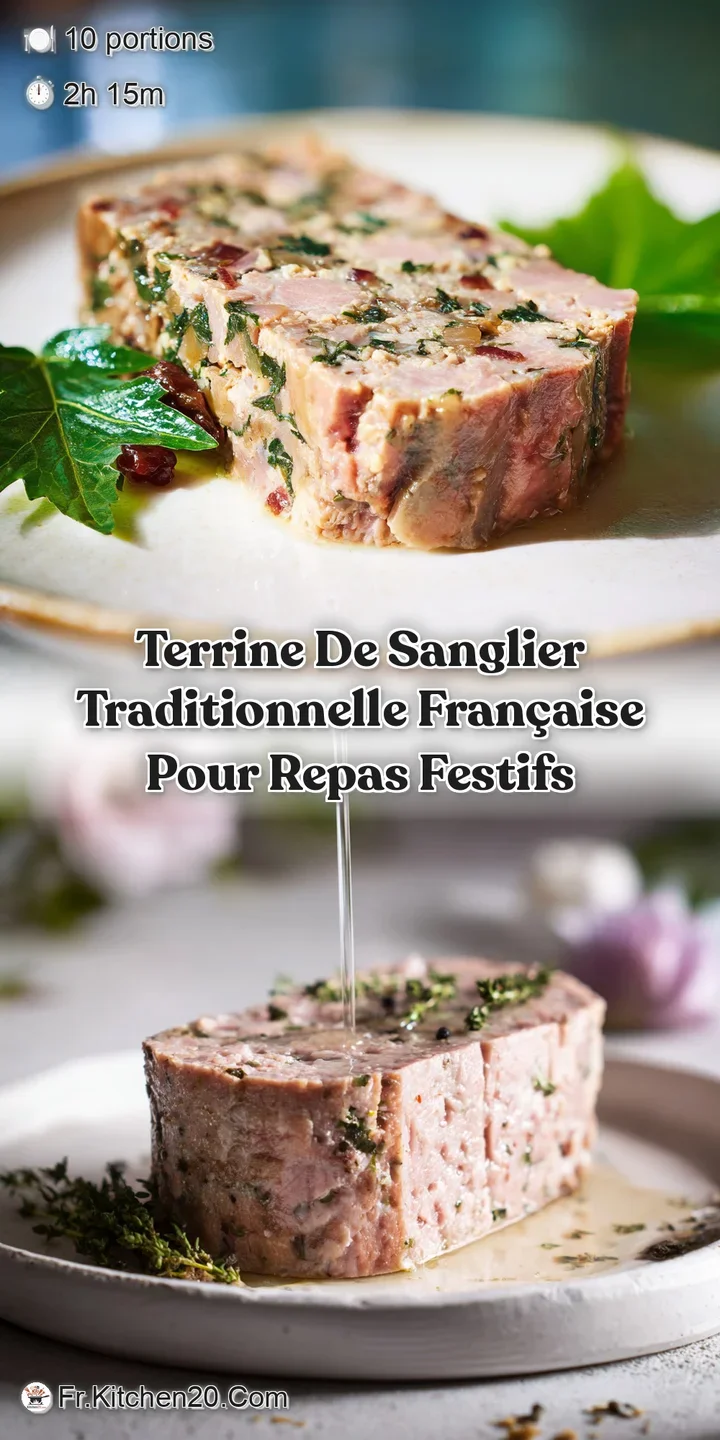 Close-up of a glistening terrine, rich color and marbled appearance. Fat is rendered and some gelatin is present to seal.