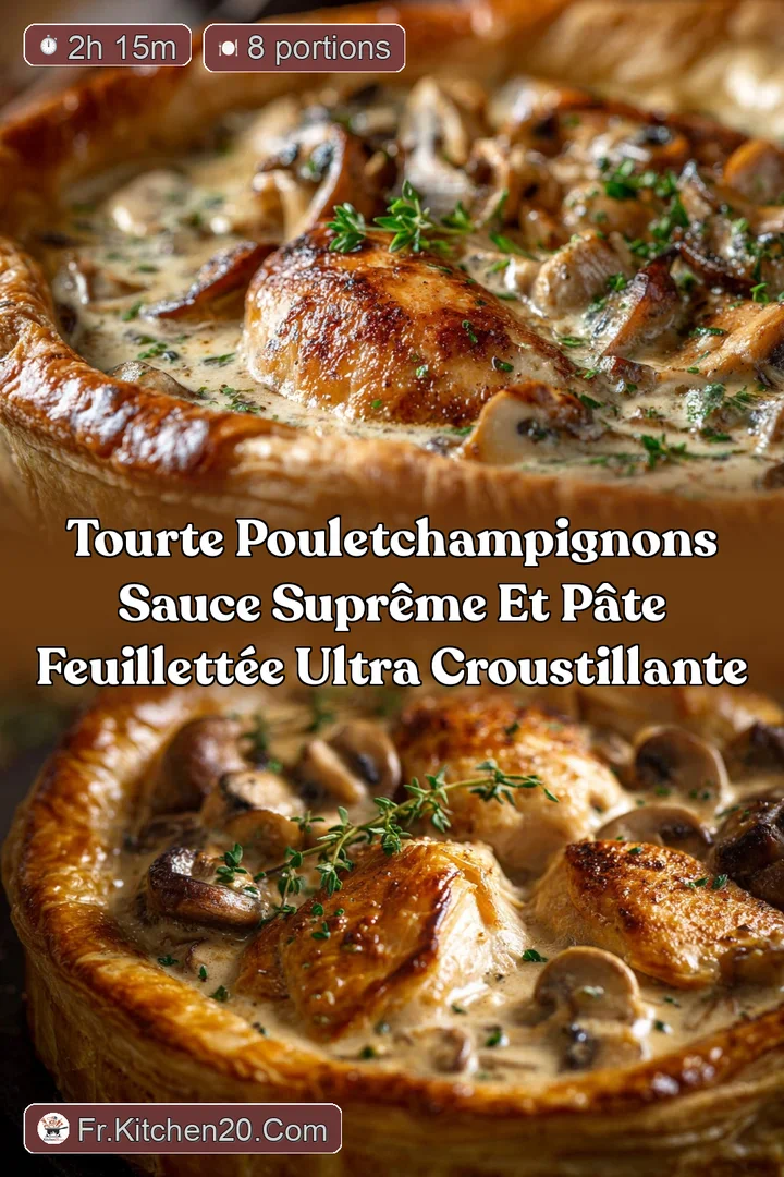 Tourte PouletChampignons Sauce Supr&ecirc;me et P&acirc;te Feuillett&eacute;e Ultra Croustillante