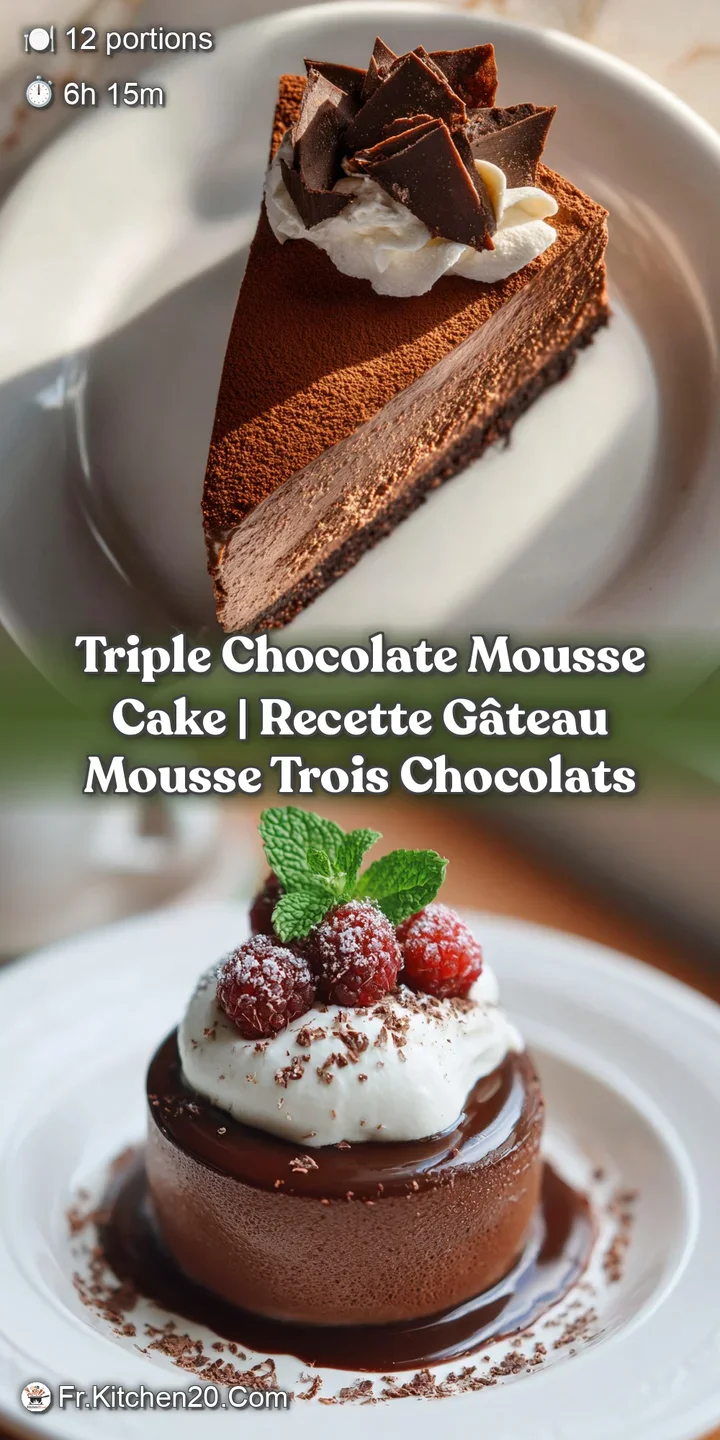 Rich, glossy dark chocolate mousse topping a creamy milk chocolate layer, glistening.