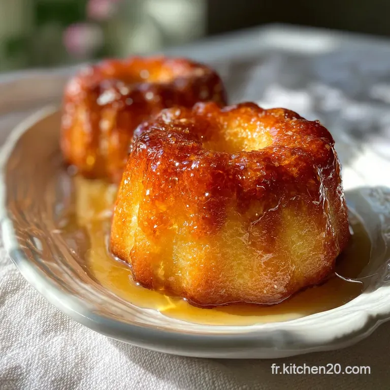 Rum-soaked baba cake on a delicate plate, syrup pooling around its base, topped with a swirl of whipped cream and a candie...