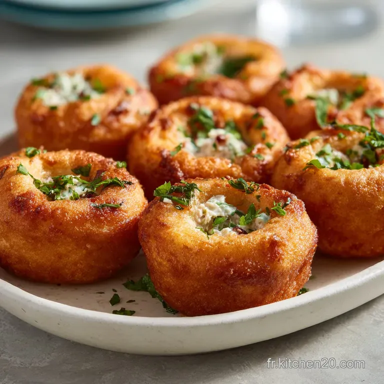 Alignement de buns souffl&eacute;s et beiges sur une assiette blanche, d&eacute;cor&eacute;s de feuilles de persil vert frais et &eacute;clatant.