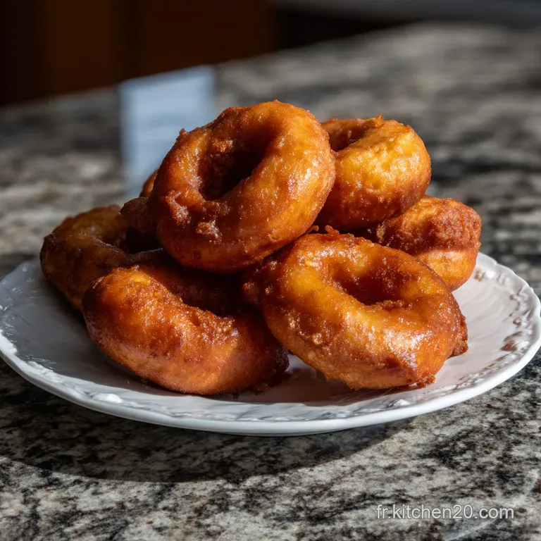 Warm, freshly fried Senegalese donuts artfully arranged on a ceramic plate with colorful glaze. Appealing textures and col...