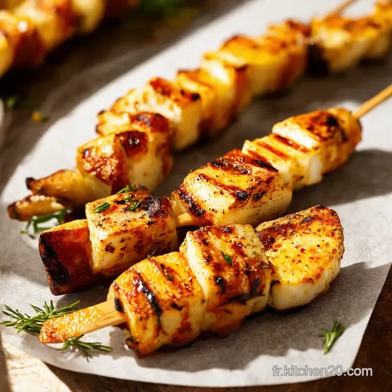 Brochettes dHalloumi Grill&eacute;es Sauce Lentilles Beluga
