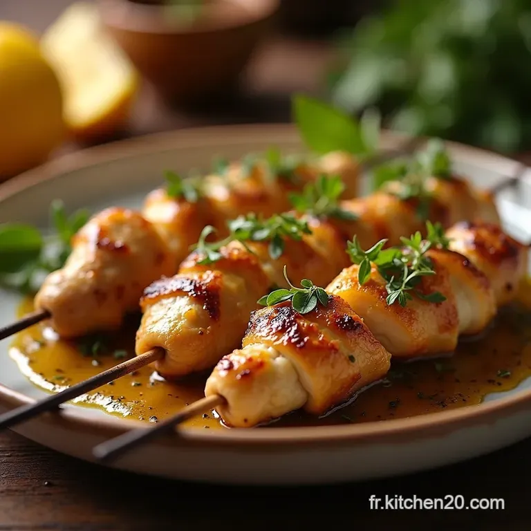 Les Mythiques Brochettes De Poulet Marin&eacute;es Au Citron Thym Et Huile Dolive Un Air De Provence &Agrave; Griller presentation