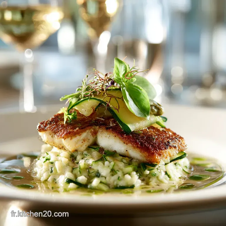 Filet de Cabillaud Confit &agrave; lHuile dOlive et Risotto Cr&eacute;meux CourgetteBasilic