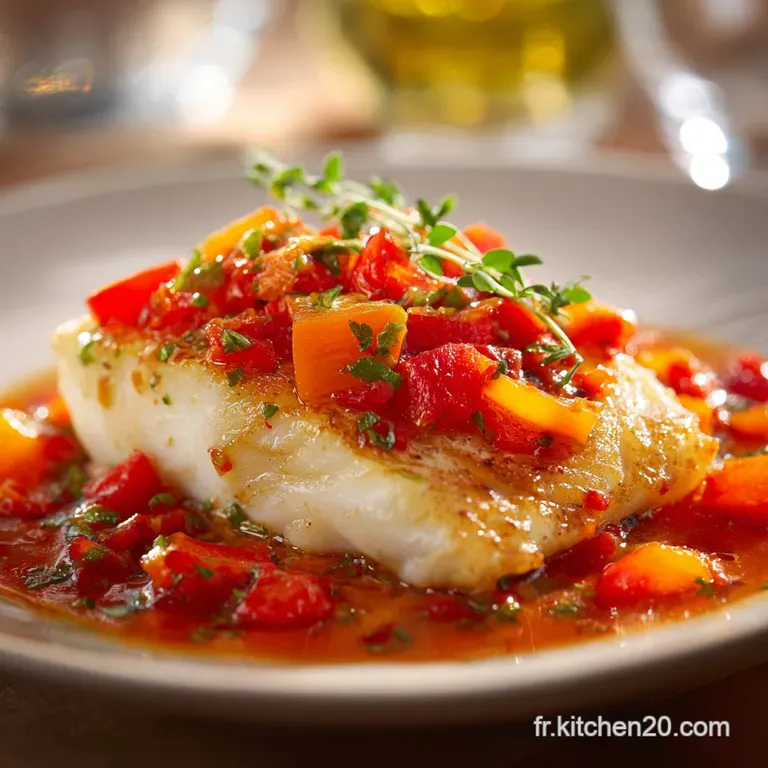 Cabillaud R&ocirc;ti Coulis de Poivrons Fa&ccedil;on Basquaise et Piment dEspelette