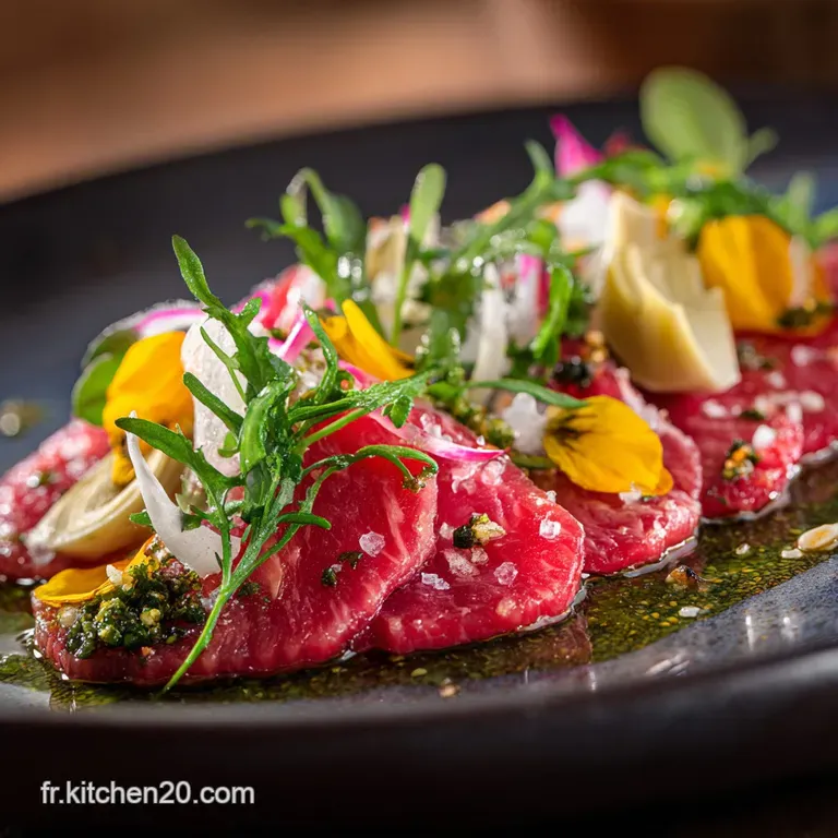 Carpaccio De Boeuf Gourmand Aux Artichauts Et Vinaigrette Citronn&eacute;e presentation