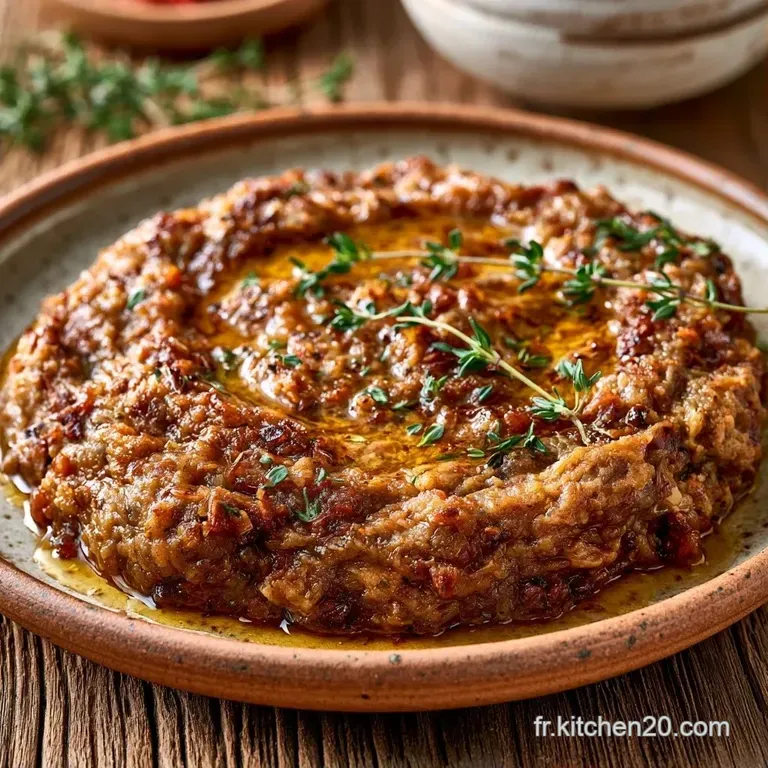 Dip onctueux dans un bol en c&eacute;ramique, entour&eacute; de tranches de pain grill&eacute; croustillantes et de grains de grenade rouges.