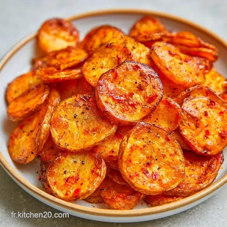 Chips dor&eacute;es et craquantes dispos&eacute;es en d&ocirc;me sur une assiette blanche, contrastant avec une sauce cr&eacute;meuse onctueuse.