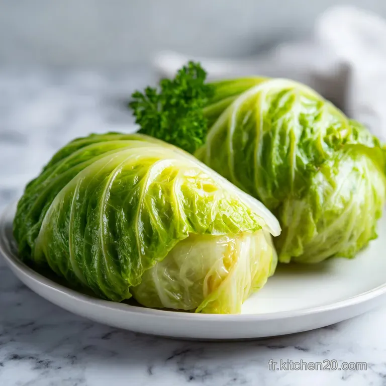 A glistening, tender stuffed cabbage roll bathed in warm tomato sauce, garnished with fresh herbs, resting on a white plate.