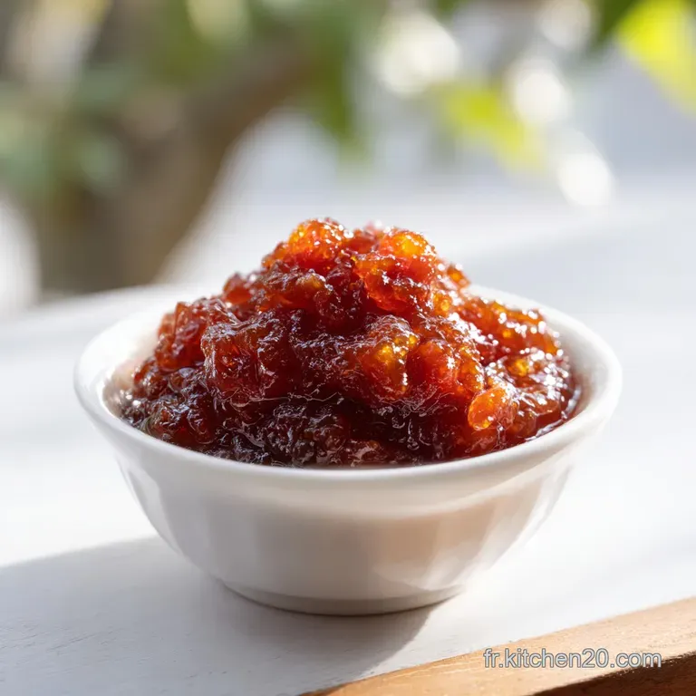 A delicate spoonful of amber quince confiture atop a golden-brown scone, glistening invitingly.