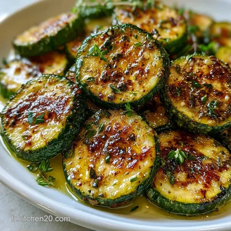Courgettes tendres et brillantes dispos&eacute;es avec soin sur une assiette blanche, d&eacute;cor&eacute;es de feuilles de persil plat.