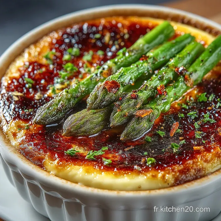 Cr&egrave;me Br&ucirc;l&eacute;e Sal&eacute;e Aux Asperges Vertes Croquant Parmesan Espelette presentation