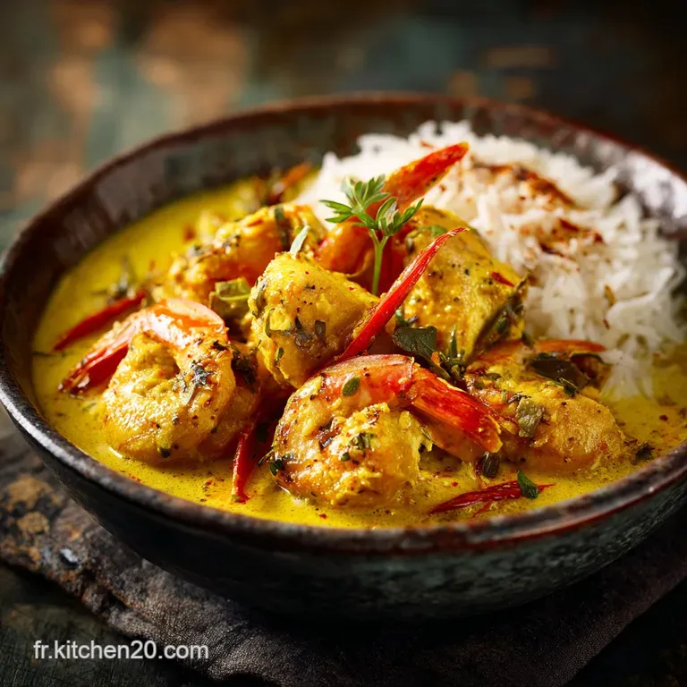Le Cari Soleil Couchant Curry Cr&eacute;meux De Poulet Et Crevettes Au Lait De Coco presentation