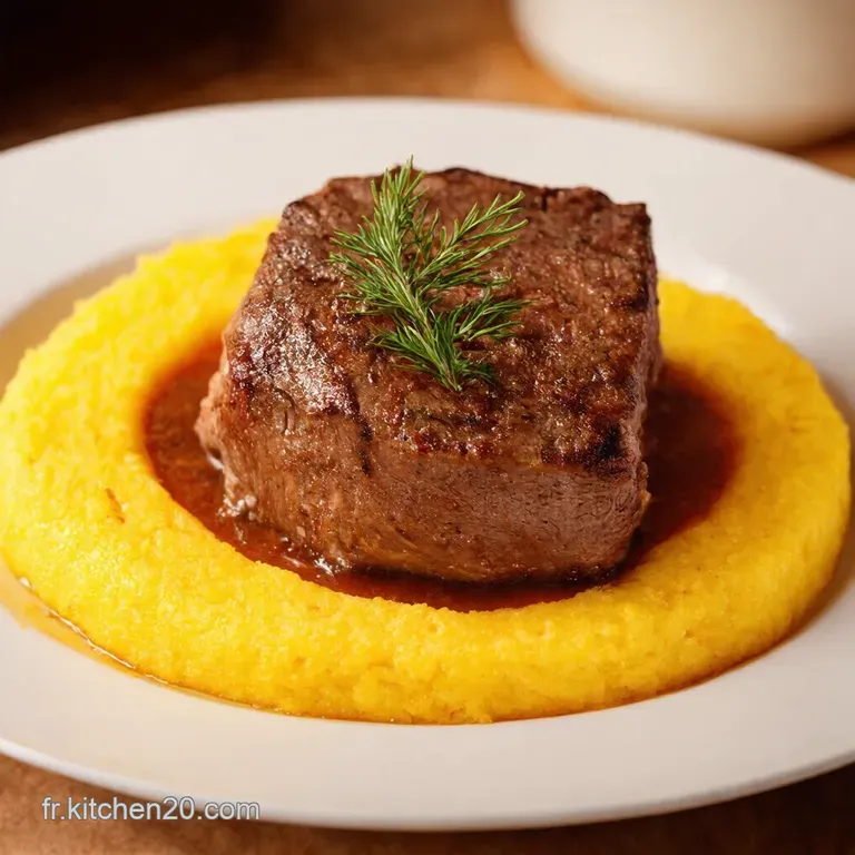 Effiloch&eacute; De B&oelig;uf Fondant Sur Polenta Cr&eacute;meuse Au Parmesan presentation