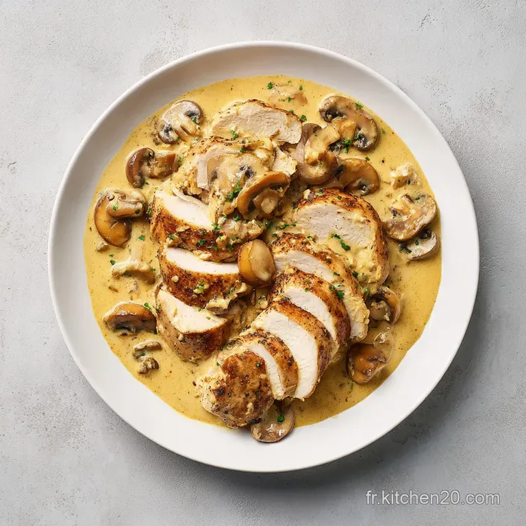 Morceaux de viande tendres dispos&eacute;s sur une assiette blanche, entour&eacute;s d'une cr&egrave;me velout&eacute;e et chaude au ton dor&eacute;.