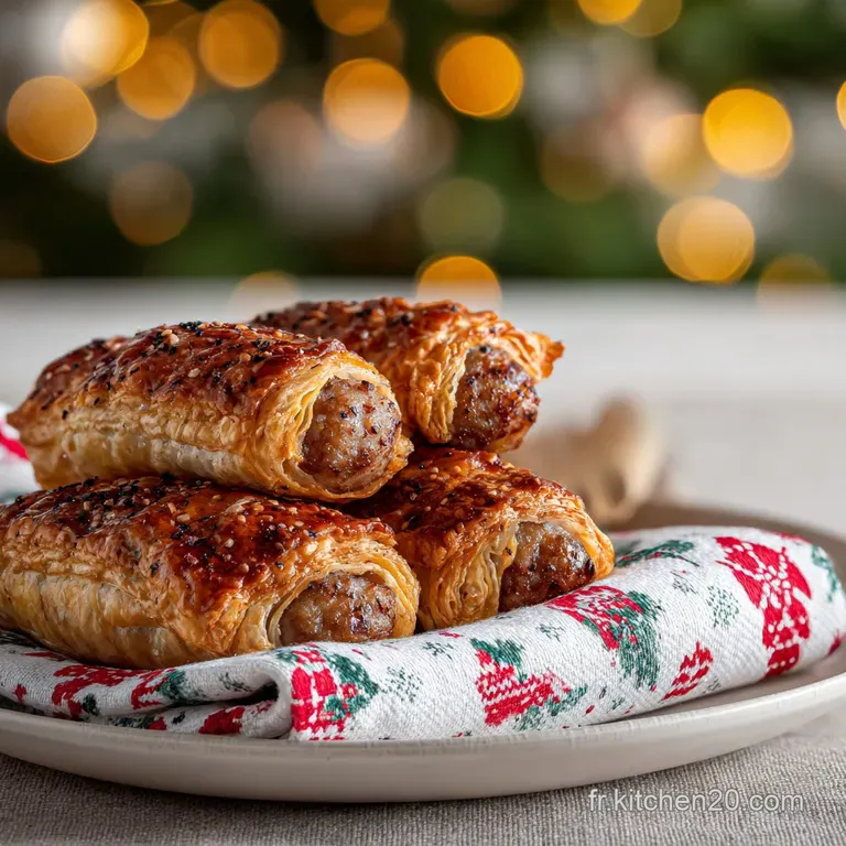 Elegant plate featuring a single, perfectly formed sausage roll. The golden crust offers a delightful contrast to the vibr...