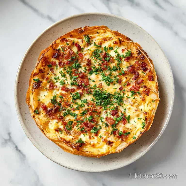 A slice of warm tart, steam rising, plated with a vibrant green salad, offering a glimpse of the rich, cheesy filling.