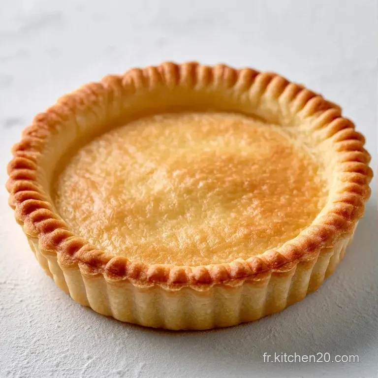 Base de tarte dor&eacute;e centr&eacute;e sur une assiette blanche, texture sabl&eacute;e et croustillante aux bords finement cisel&eacute;s.