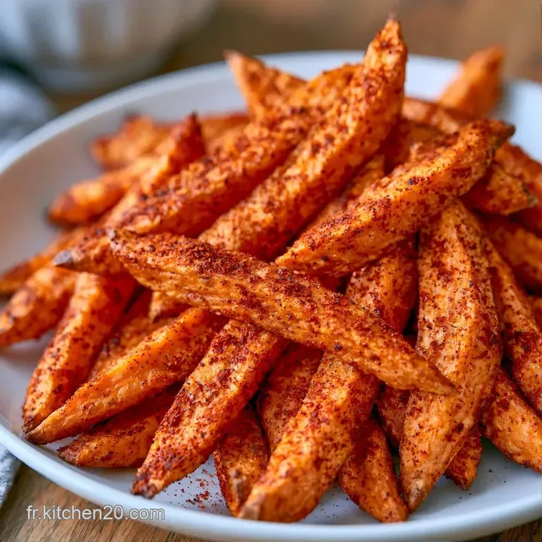 Pile ordonn&eacute;e de frites orang&eacute;es et dor&eacute;es, accompagn&eacute;es d'une sauce cr&eacute;meuse blanche dans une petite coupelle noire.