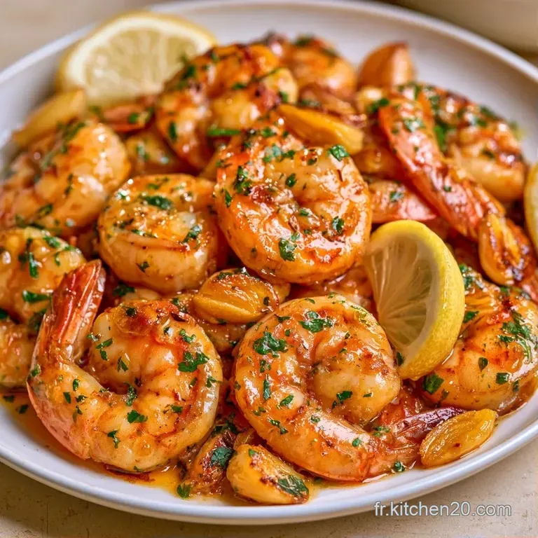 Crevettes nacr&eacute;es et croquantes dress&eacute;es avec soin, entour&eacute;es de zestes de citron et d'une huile aill&eacute;e brillante.