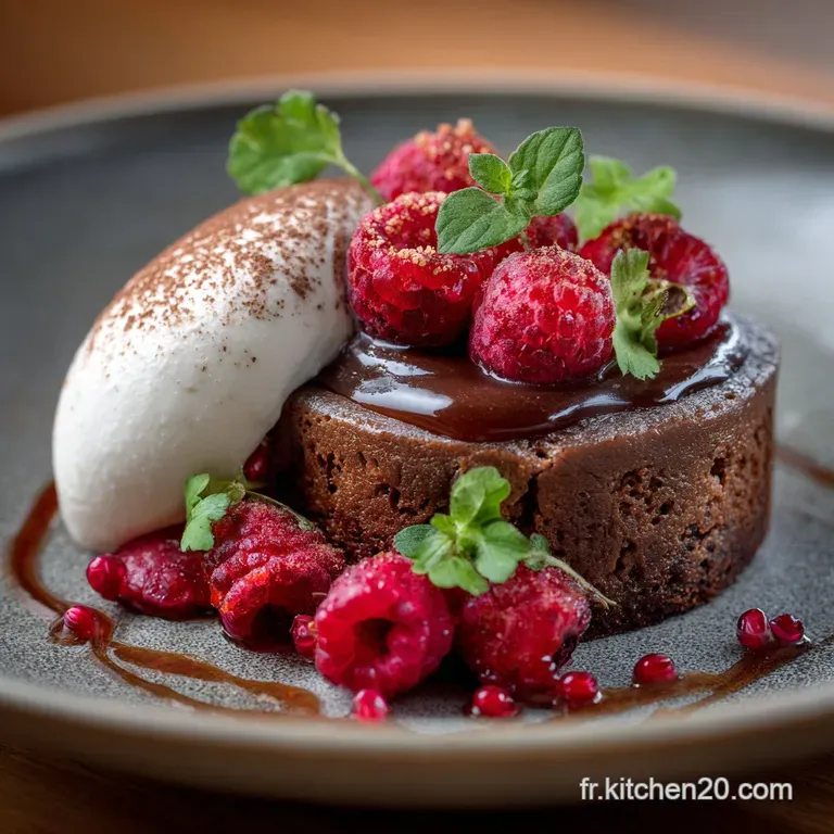 G&acirc;teau Au Chocolat Sans Sucre Et Framboises L&eacute;l&eacute;gance Fondante Z&eacute;ro Sucre Ajout&eacute; presentation