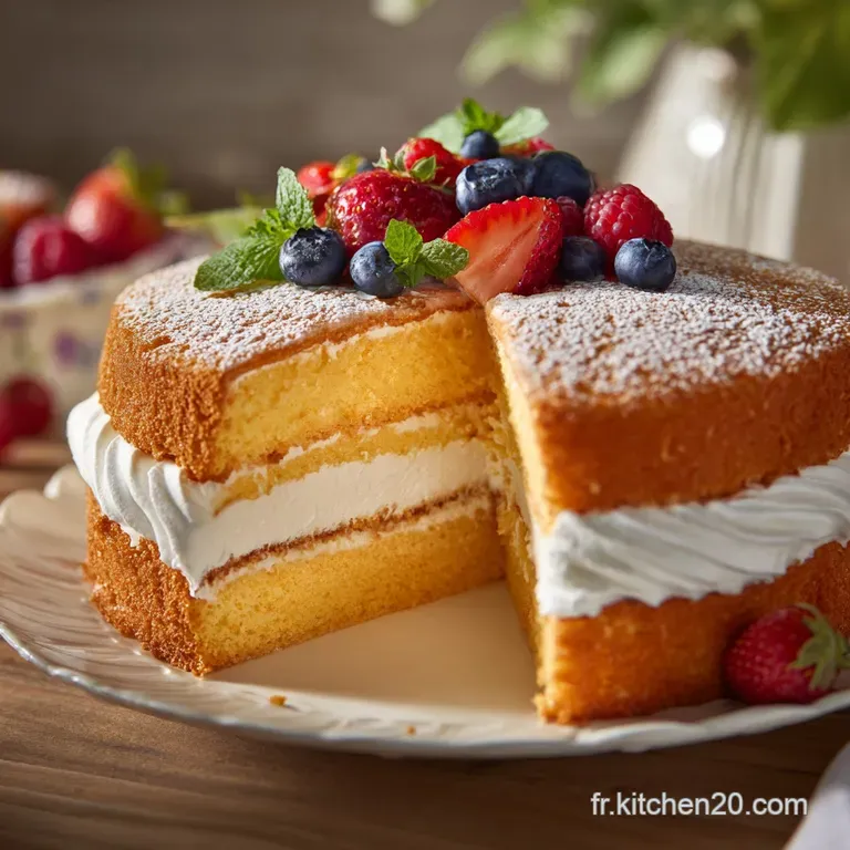 A slice of airy g&eacute;noise cake adorned with fresh raspberries and a delicate dusting of sugar.