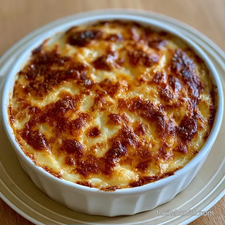 Une portion carr&eacute;e d&eacute;pos&eacute;e sur une assiette blanche, r&eacute;v&eacute;lant des couches cr&eacute;meuses et un dessus bien grill&eacute;.