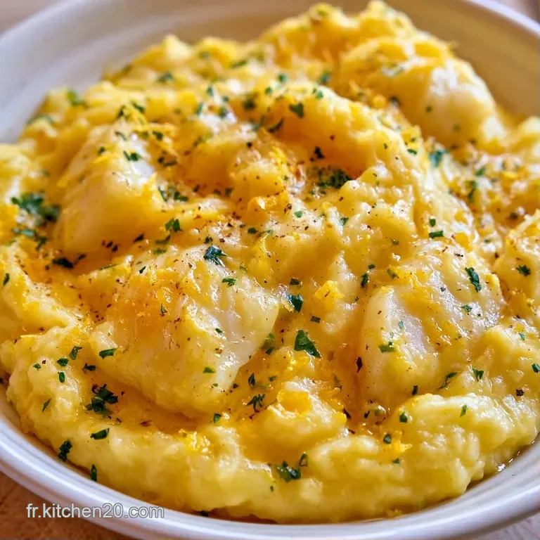 Dressage raffin&eacute; d'un poisson nacr&eacute; sur un lit de pur&eacute;e onctueuse, relev&eacute; par une touche d'herbes vertes fra&icirc;ches.