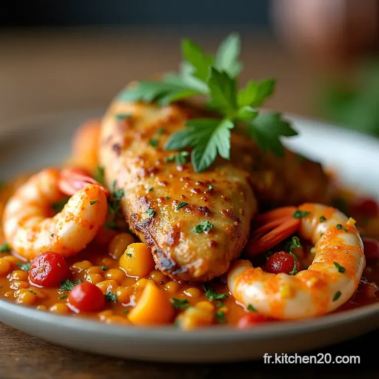 La Paella Royale Poulet Fermier Crevettes Tigre et Chorizo Savamment Rehauss&eacute;e de Safran