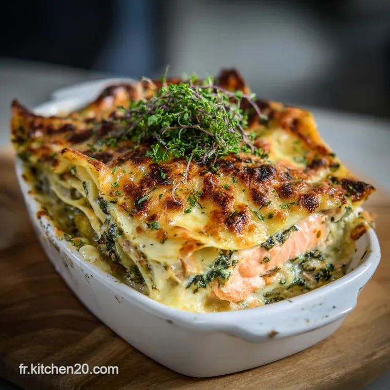 Lasagnes Du P&ecirc;cheur Saumon &Eacute;pinards Et Courgette &Agrave; La Cr&egrave;me Citronn&eacute;e presentation
