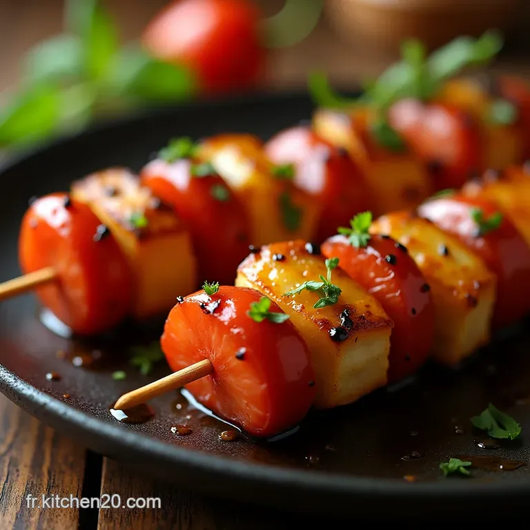 Brochettes Marine Et Terroir Lotte Chorizo Laqu&eacute;s Mielespelette Sur Plancha presentation
