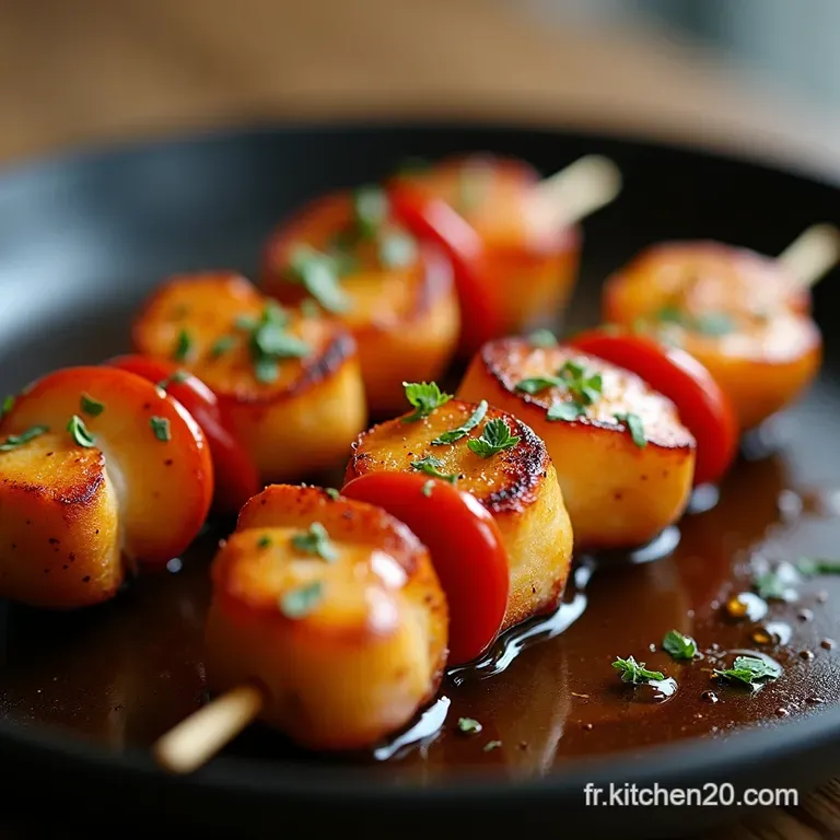 Brochettes Marine et Terroir Lotte Chorizo Laqu&eacute;s MielEspelette sur Plancha