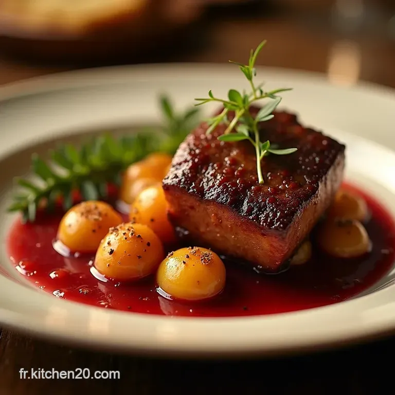 Magret De Canard Coup De Poing Croustillant &Agrave; La Peau Sauce Cerise Noire R&eacute;confortante presentation