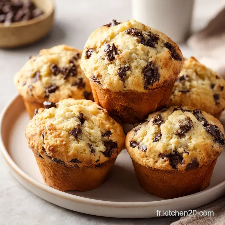 Deux petits g&acirc;teaux bruns dispos&eacute;s sur une assiette blanche, texture a&eacute;r&eacute;e avec des &eacute;clats de chocolat fondus.