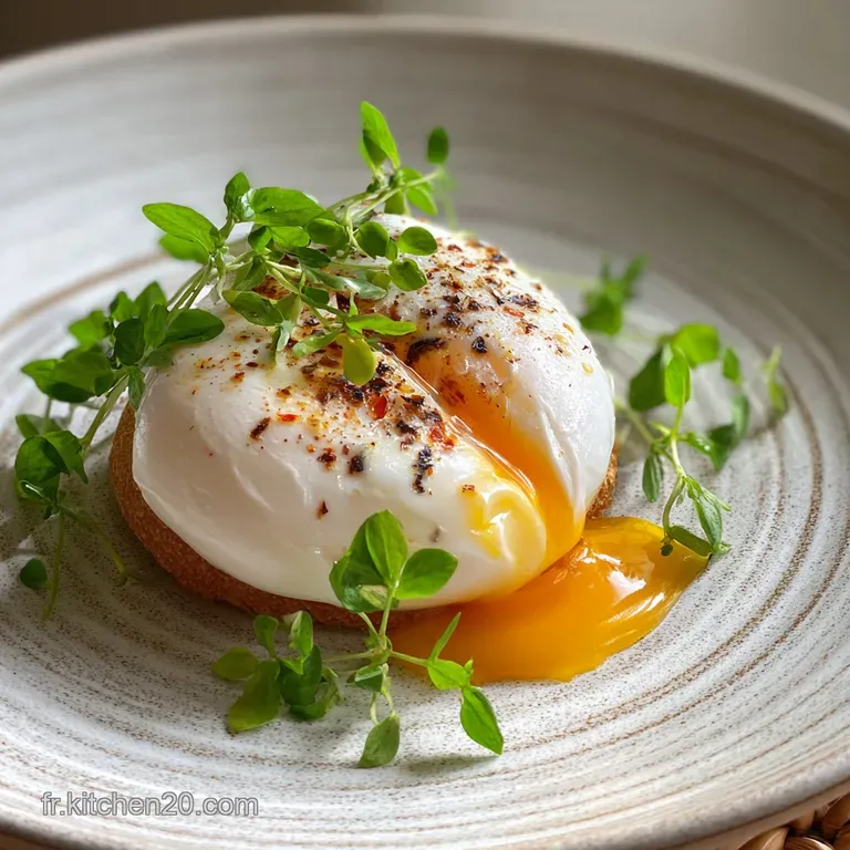 Delicate poached egg glistening on a bed of fresh greens, artfully plated with a swirl of vibrant hollandaise sauce. Elega...