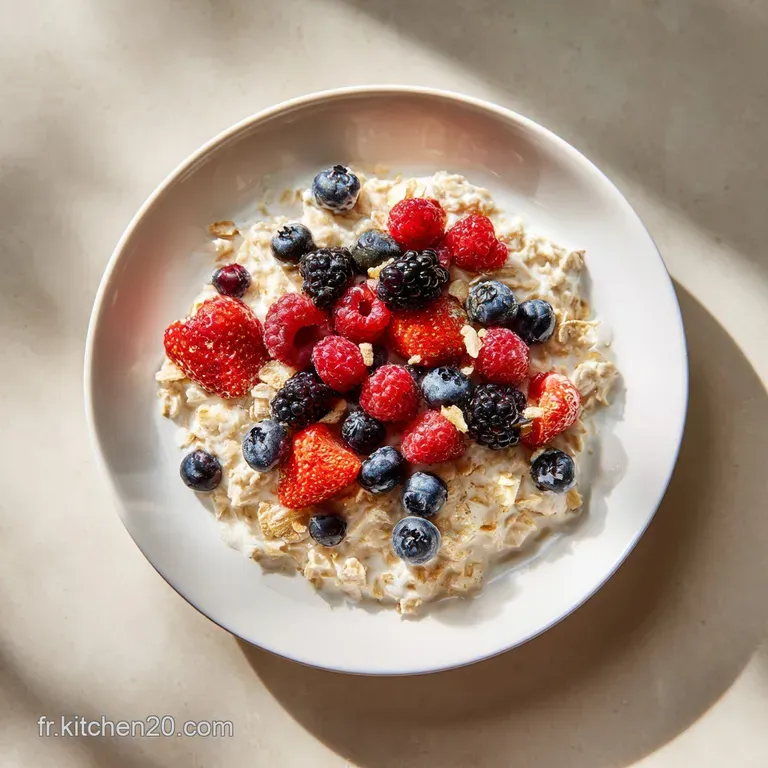 Elegant bowl of vibrant oatmeal topped with sliced banana, chia seeds, and drizzled maple syrup. A healthy, beautiful start.