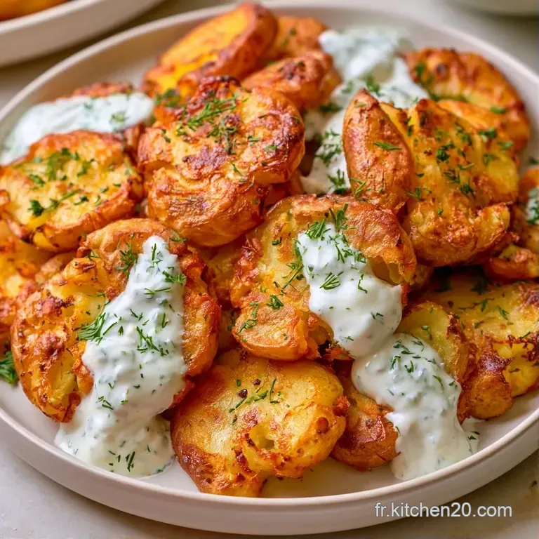 Pommes grill&eacute;es et croustillantes dispos&eacute;es avec soin sur une assiette blanche, avec une sauce onctueuse.