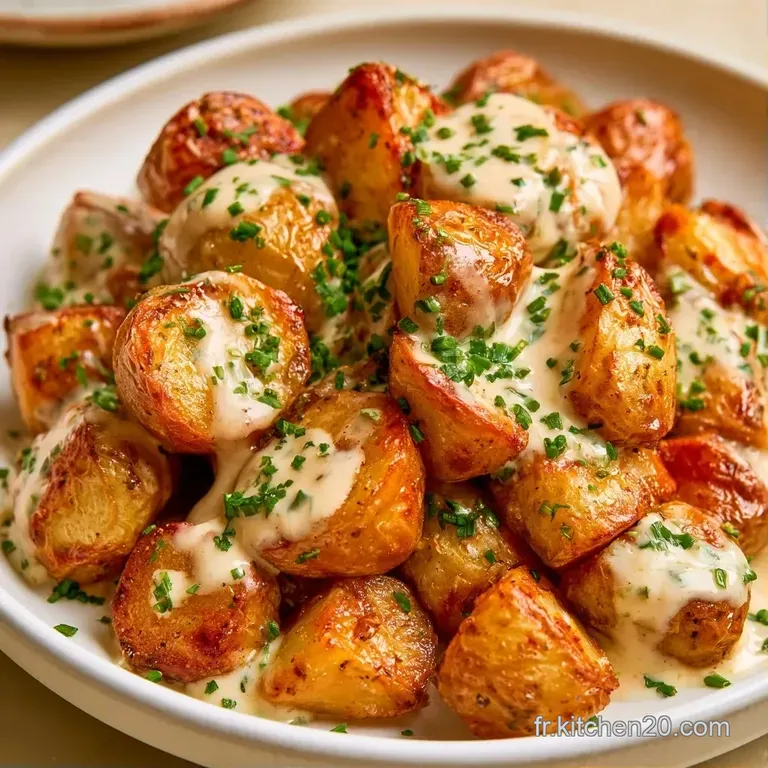 Une portion g&eacute;n&eacute;reuse de pommes de terre fondantes napp&eacute;es d'une sauce blanche velout&eacute;e dans une assiette blanche.