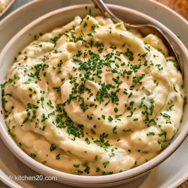 Quelques quartiers de pommes de terre rissol&eacute;es dispos&eacute;s avec soin sur une sauce cr&eacute;meuse et blanche, touches de vert.