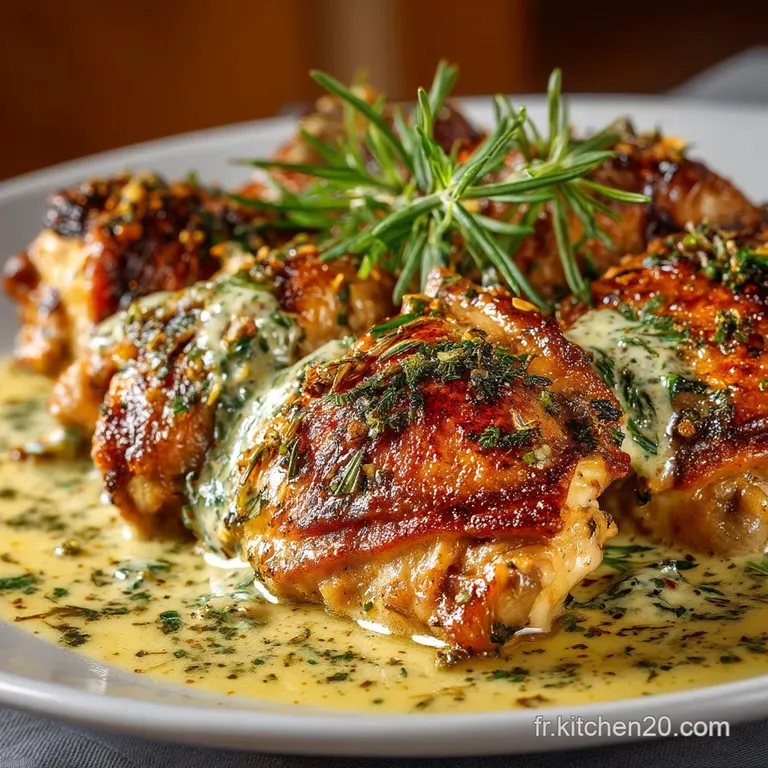 Cuisses De Poulet Dor&eacute;es Au Beurre Dail Sauce Cr&eacute;m&eacute;e Aux Fines Herbes presentation