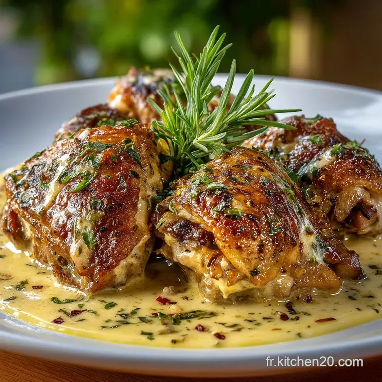 Cuisses de Poulet Dor&eacute;es au Beurre dAil Sauce Cr&eacute;m&eacute;e aux Fines Herbes